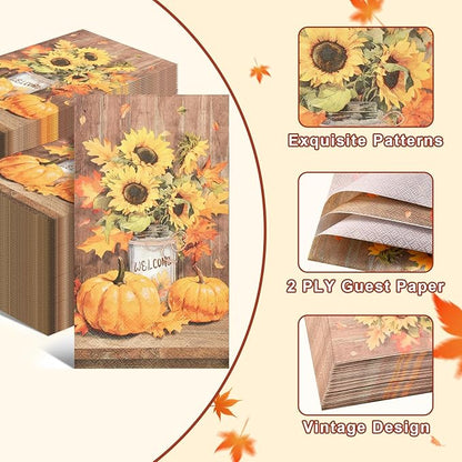 100 Pack Thanksgiving Pumpkin Paper Napkins – 13 x 16 Inches Unfolded, - Image 3