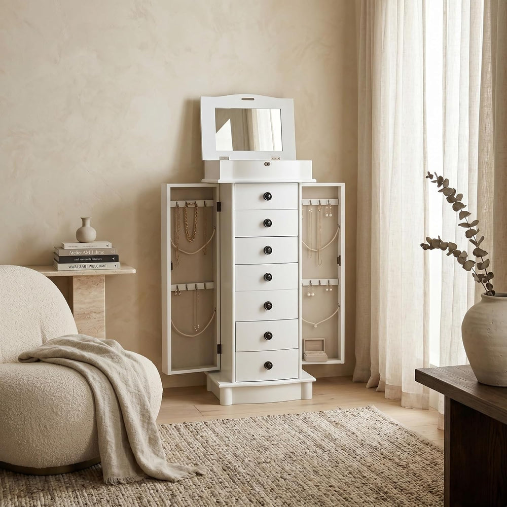 Hives and Honey Nora Jewelry Armoire Cabinet with Mirror – 7 Drawers, Locking...
