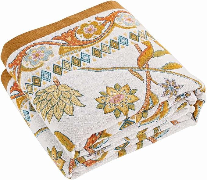 Fall Throw Blanket for Couch, 100% Cotton Muslin Breathable Woven Farmhouse by XIBLC