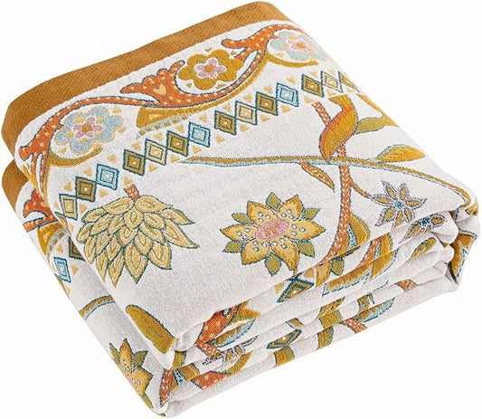 Fall Throw Blanket for Couch, 100% Cotton Muslin Breathable Woven Farmhouse by XIBLC