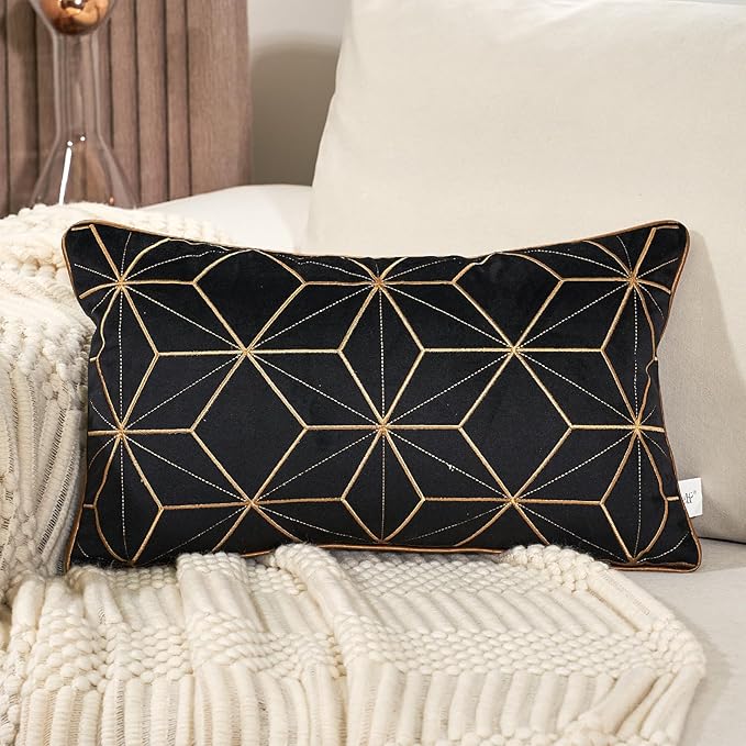 Aeckself Black Embroidery Velvet Throw Pillow Cover 12 x 20 Inch by AECKSELF