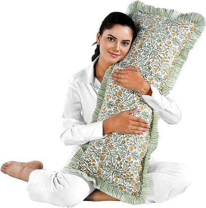 Ridhi Goldenrod Yellow 100% Cotton Block Print Ruffle Lumbar Sham Cover - Image 5