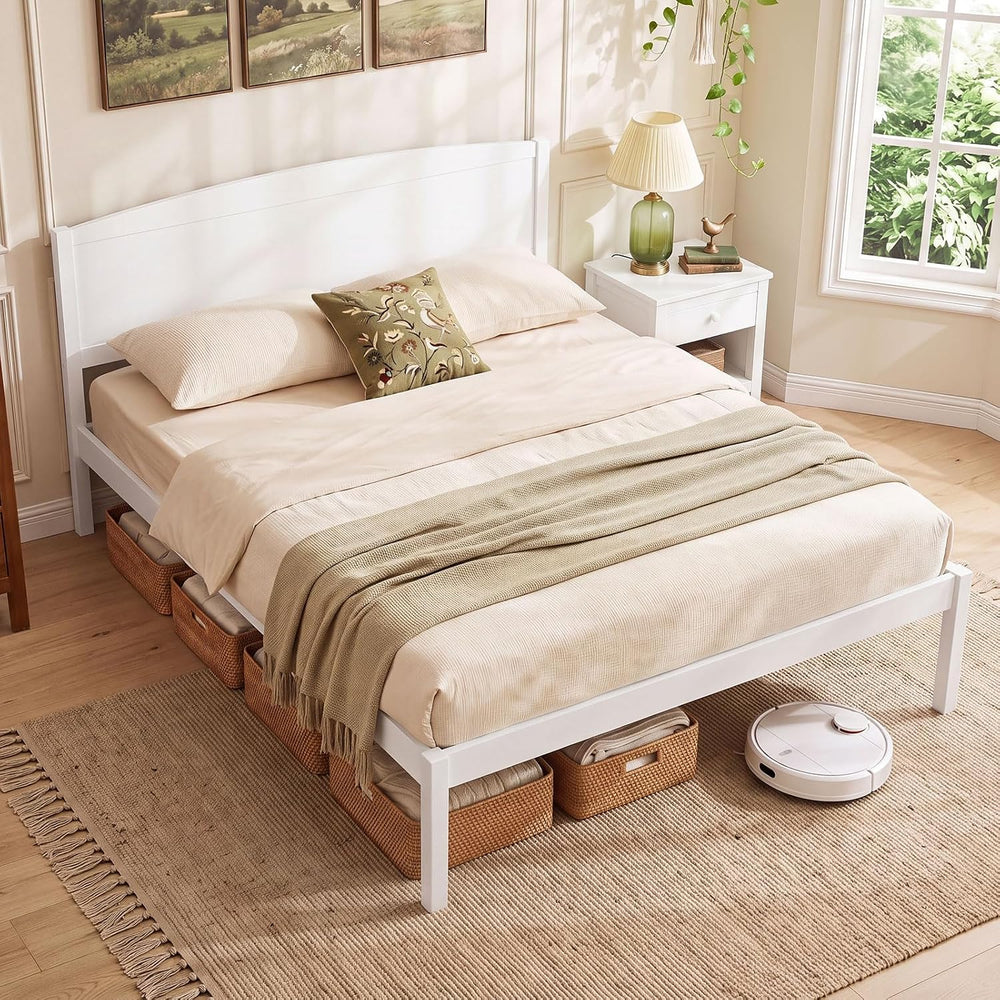 GIANTEX Queen Size Wooden Bed Frame with Curved Headboard