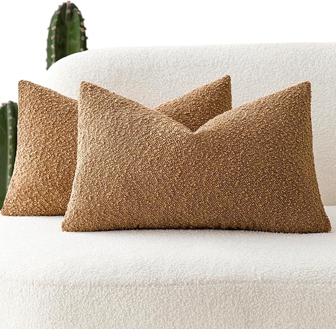 Foindtower Pack of 2 Textured Boucle Throw Pillow Covers Accent Solid Lumbar by Foindtower