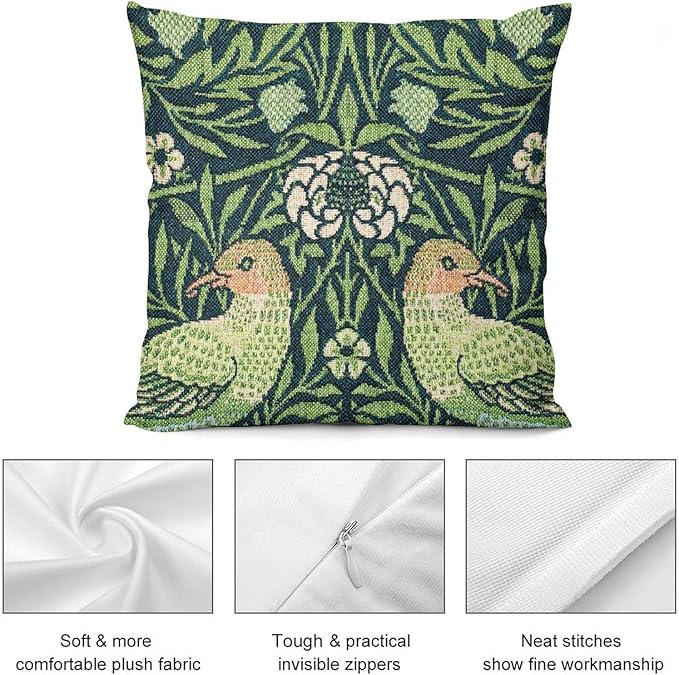William Morris Floral Original Throw Pillow Covers Boho Chic Retro Floral Bird - Image 8