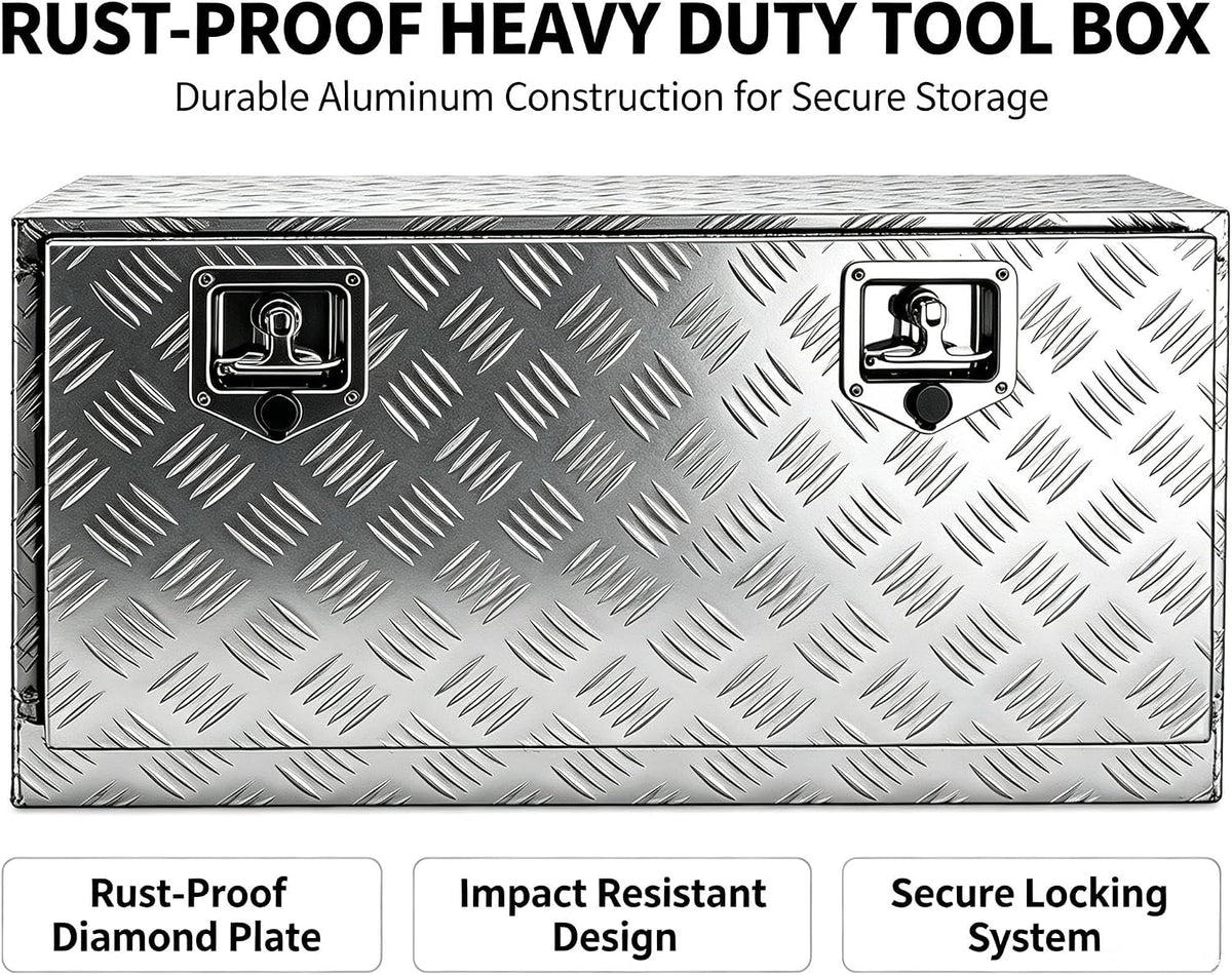 30 inch full weld aluminum underbody tool box showing dimensions
