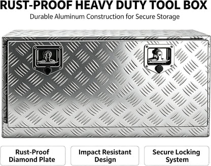 30 inch full weld aluminum underbody tool box showing dimensions
