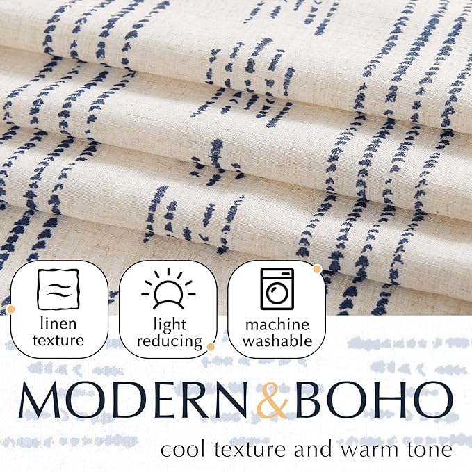 jinchan Boho Kitchen Curtain Linen Tier Curtain Bohemian Cafe 24 Inch Geometric - Image 4