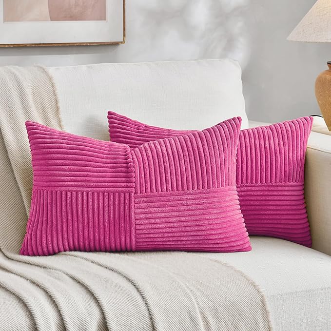 Fancy Homi 2 Packs Hot Pink Long Lumbar Decorative Throw Pillow Covers 12x24 by Fancy+Homi
