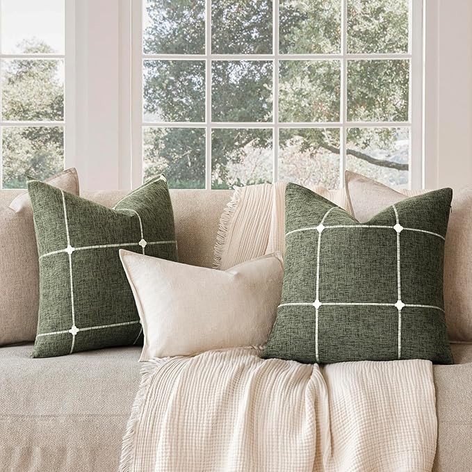 Foindtower Pack of 2 Decorative Faux Linen Jacquard Check Throw Pillow Covers - Image 7