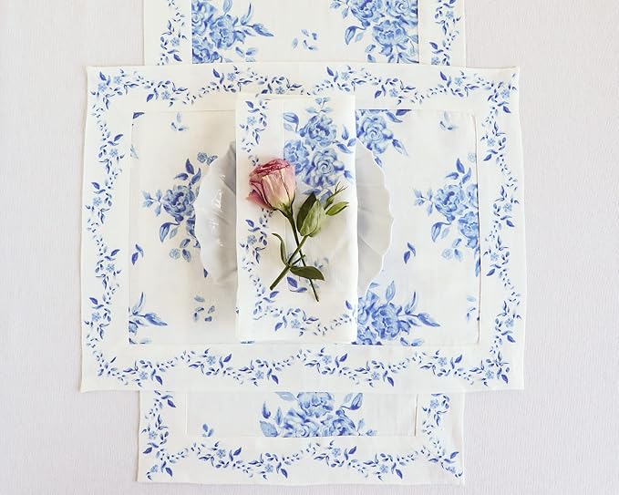Solino Home Blue Floral Print Table Runner 108 Inches Long - Image 8
