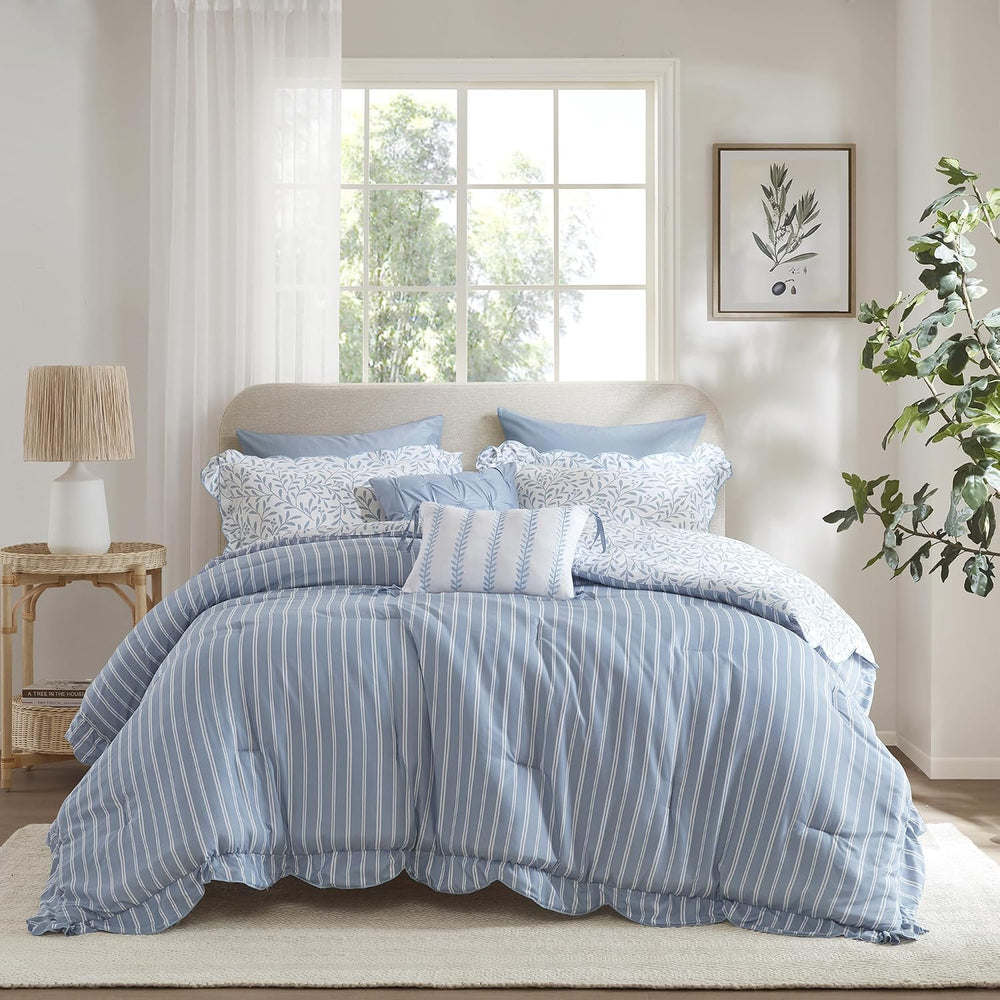 Madison Park Blue Floral Comforter Set King, 5PC Reversible Bedding Set