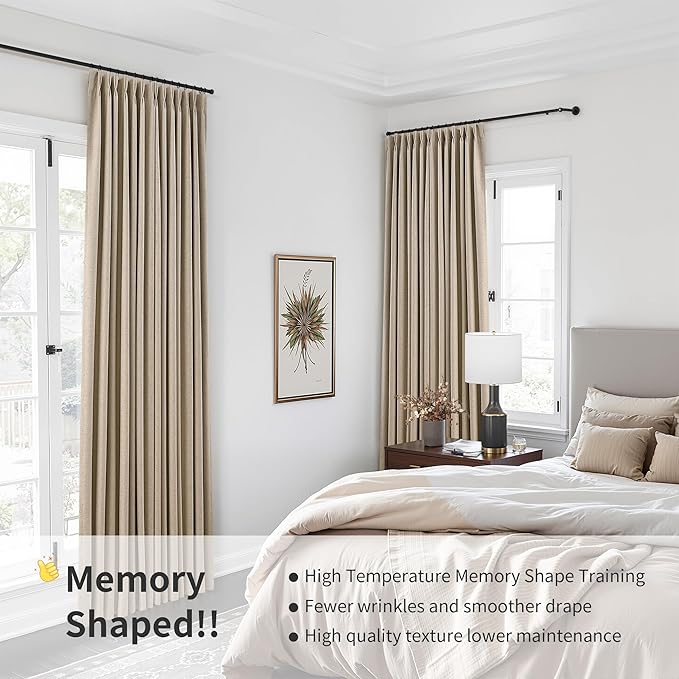 Pinch Pleated 100% Blackout Linen Curtains 120 Inch Long Insulated Thermal - Image 6