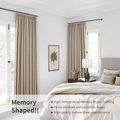 Pinch Pleated Linen 100% Blackout Curtains 108 Inches Long Floor to Ceiling - Image 6