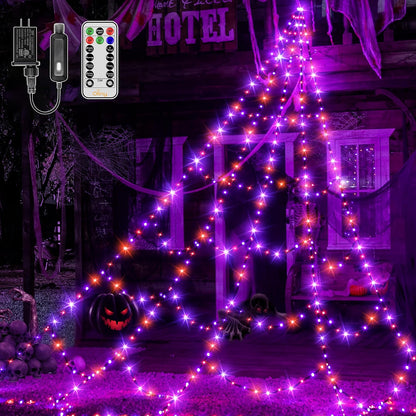 Ollny Halloween Lights Outdoor 454 LED Spider Web Lights Orange & Purple