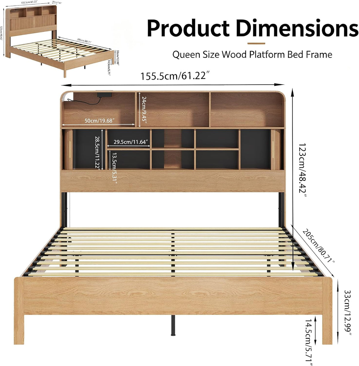 lxsxlome queen size bed frame with headboard and shown in use