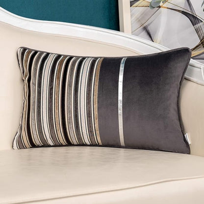 Yangest Grey Striped Patchwork Throw Pillow Cover Gold Leather Cushion Cover by Yangest