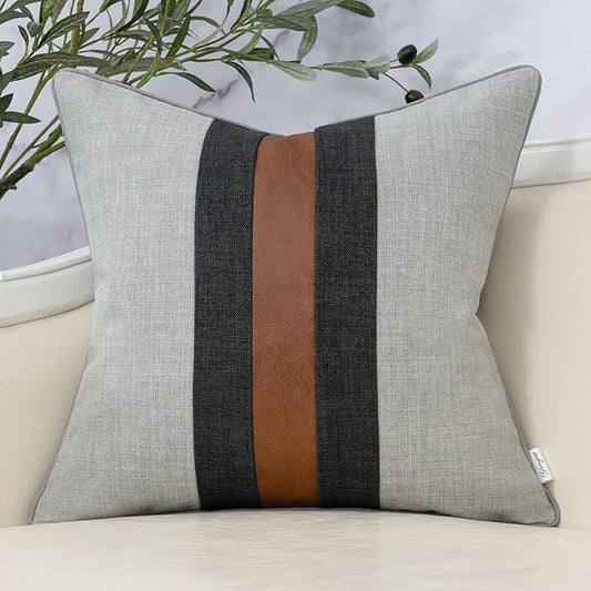 Yangest Patchwork Pillow Cover 20x20 Inch Luxury Cotton and Linen Cushion Cover by Yangest