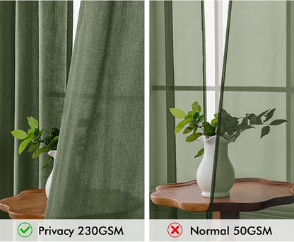MIULEE Non-See-Through Privacy Linen Curtains 2 Panels, Olive Green Light - Image 3