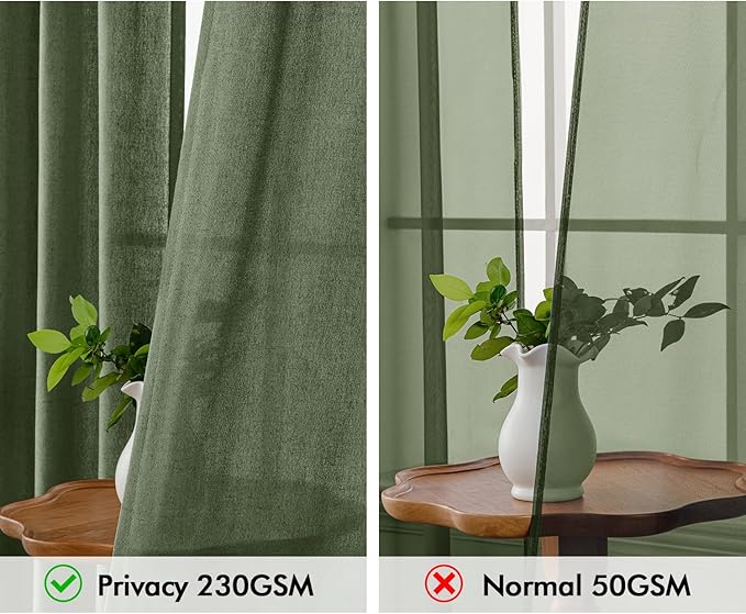 MIULEE Non-See-Through Privacy Linen Curtains 2 Panels, Olive Green Light - Image 3