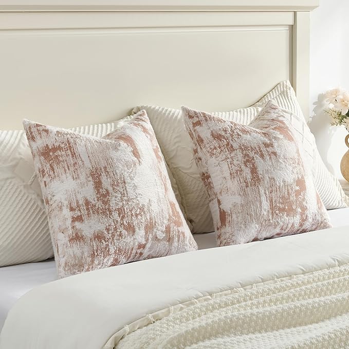 FUTEI Rust White Decorative Throw Pillow Covers 18x18 Inch Set of 2, Soft Faux - Image 6