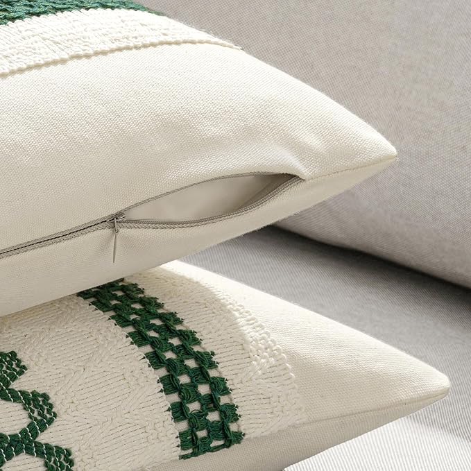 MIULEE Set of 2 Dark Green Boho Christmas Decorative Pillow Covers 18x18 Inch - Image 5