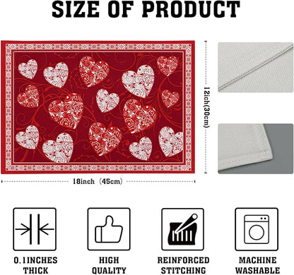 Giwawa Love Heart Placemats Set of 4, Valentines Day Red White Hearts Print - Image 4