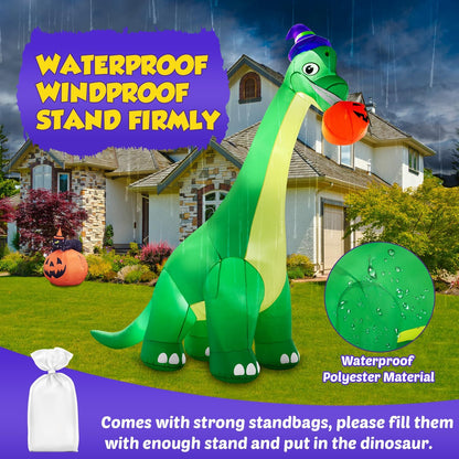 zukakii 13Ft Giant Halloween Dinosaur Inflatable Decorations, Bite Large Pumpkin with Witch Hat Build-in LED Light Strong Blower Huge Blow Up Yard Clearance Decor for Outdoor Indoor Holiday Party Yard
