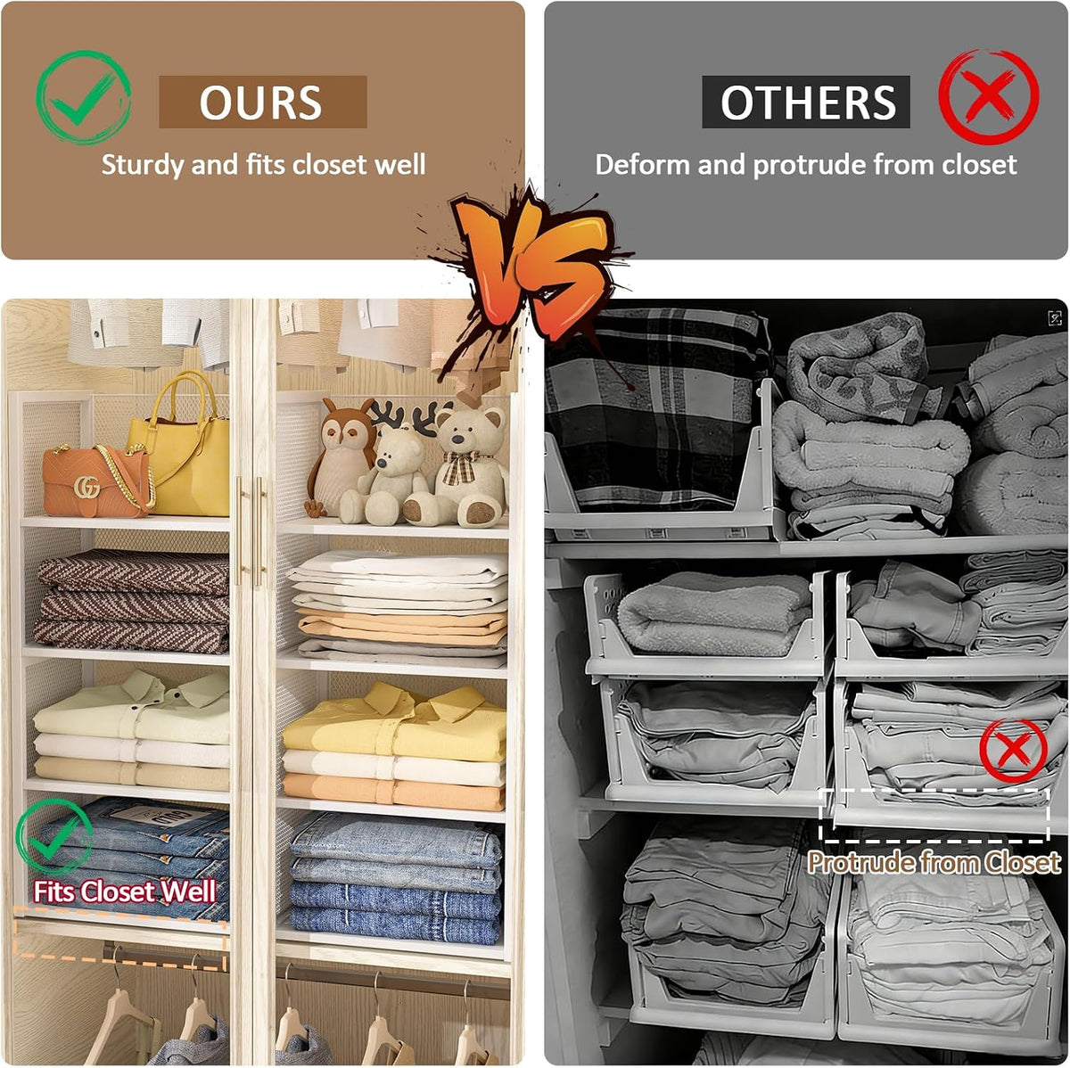 4-tier stackable closet organizers and storage basket, wire, package contents