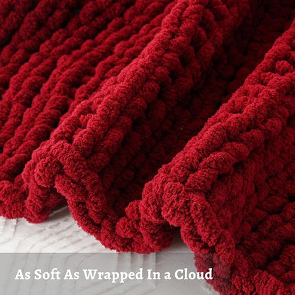 Battilo Chunky Knit Throw Blanket, Soft and Thick Red Chenille Throw Blanket - Image 5