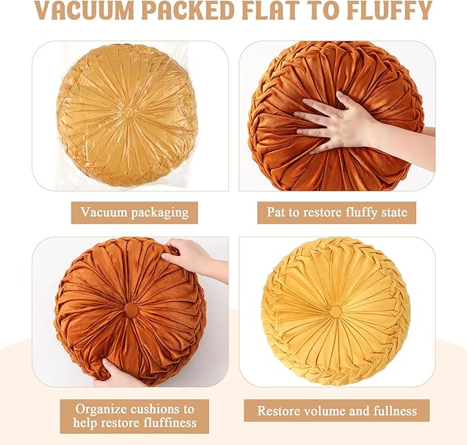 4 Pcs Round Throw Pillows Decorative Velvet Pleated Throw Pillows 15'' Diameter - Image 4