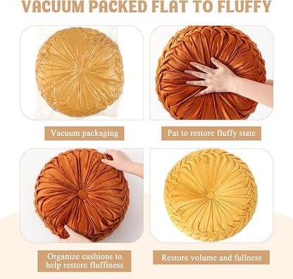 4 Pcs Round Throw Pillows Decorative Velvet Pleated Throw Pillows 15'' Diameter - Image 4