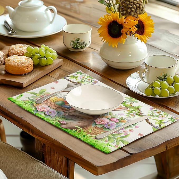 Easter Rabbit Placemats Set of 4 Spring Easter Egg Bunny Flowers Floral Place - Image 6