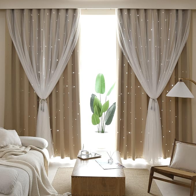 Kinryb Kids Blackout Curtains for Bedroom/Living Room/Classroom, Sheer Overlay by Kinryb