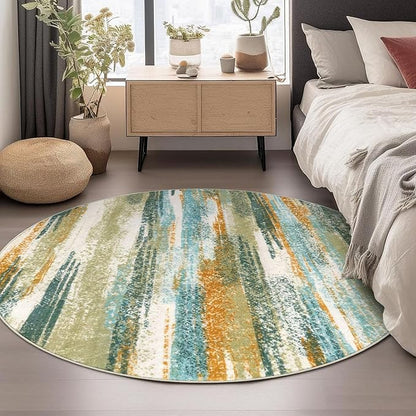 Modern Abstract Round Rug 6Ft, Soft Circular Dining Room Rug Thin Print Faux - Image 2