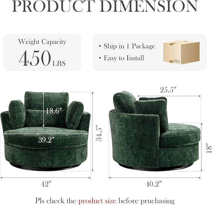 Aoiy & Wifon 42" W Oversized Swivel Accent Chair, Upholstered Round Barrel Chair - Image 2
