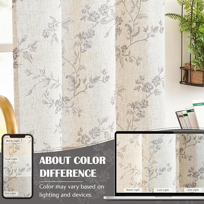 jinchan Floral Kitchen Curtains 24 Inch Linen Tier Curtains Farmhouse Cafe Half - Image 8