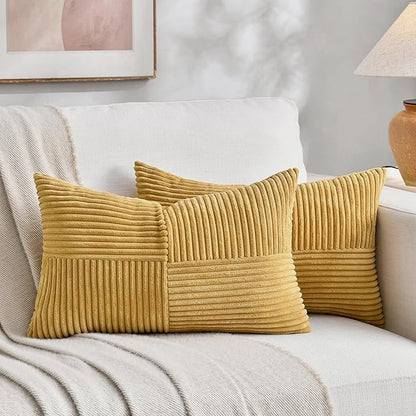 Fancy Homi 2 Packs Mustard Yellow Long Lumbar Decorative Throw Pillow Covers by Fancy+Homi