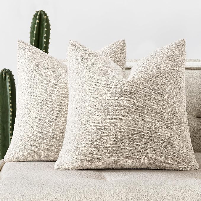 Woaboy Pack of 2 24x24 Inch Decorative Boucle Throw Pillow Covers Textured by Woaboy