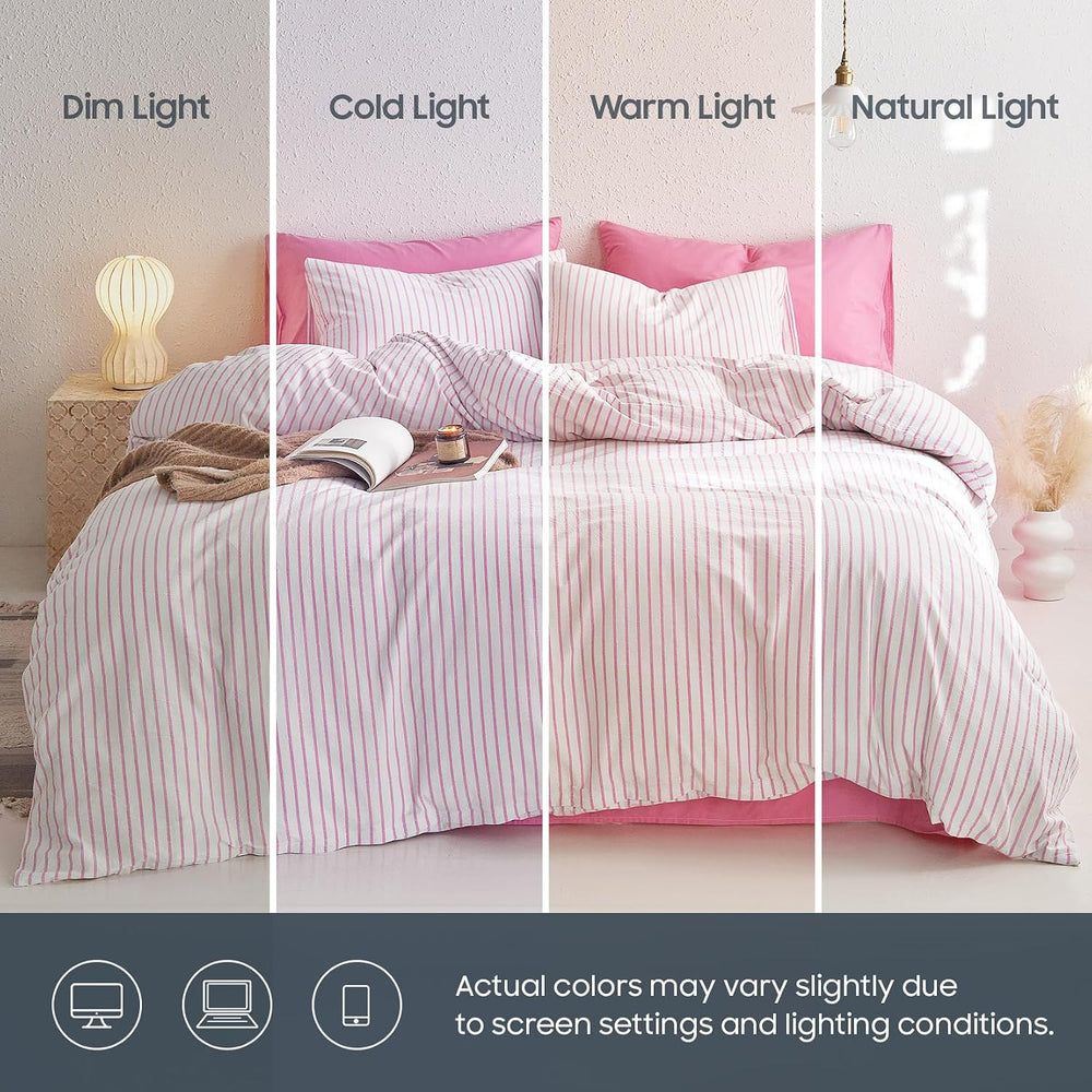 Wake In Cloud Striped Cotton Duvet Cover Set, Pink White, Full