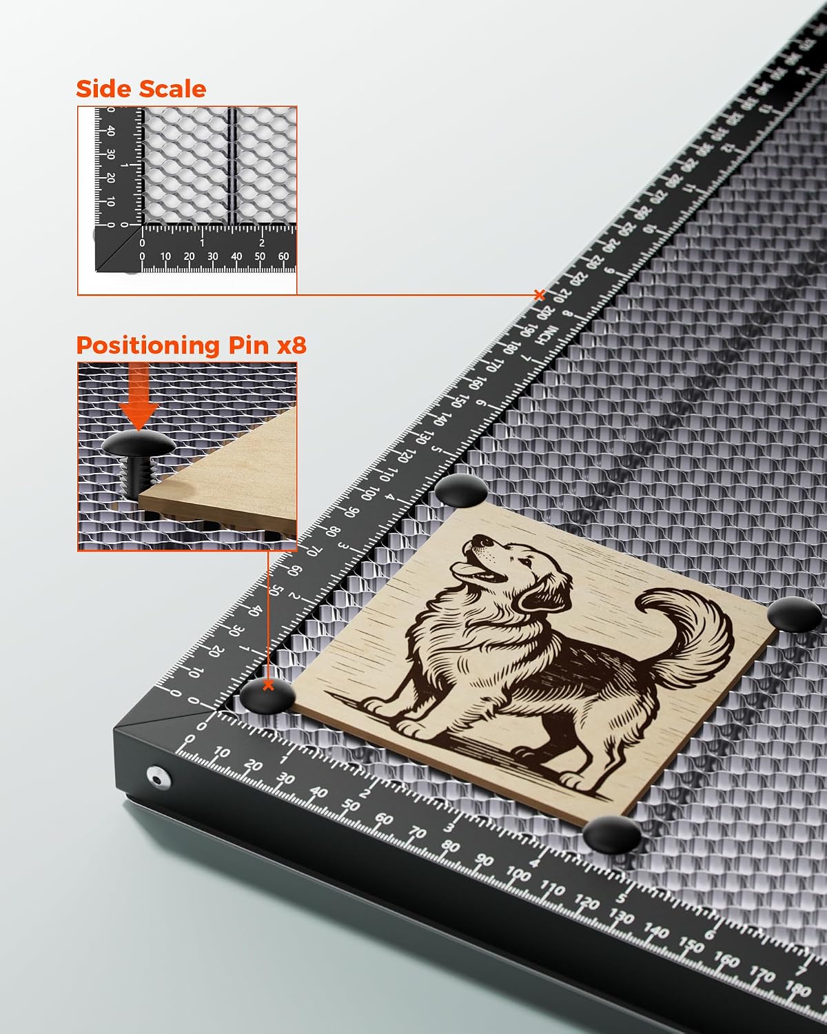 acmer honeycomb laser bed with aluminum plate, 260x125mm showing dimensions
