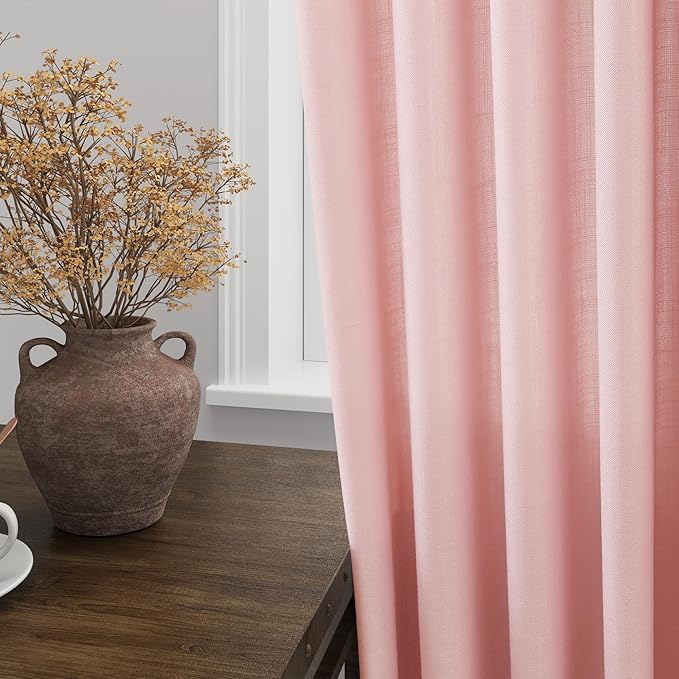 Nanspring Pink Linen Curtains 102 Inches Long Rod Pocket Back Tab Drapes 2 - Image 4
