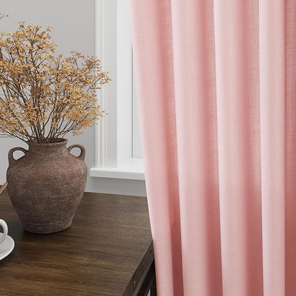 Nanspring Pink Linen Curtains 102 Inches Long Rod Pocket Back Tab Drapes 2 - Image 4