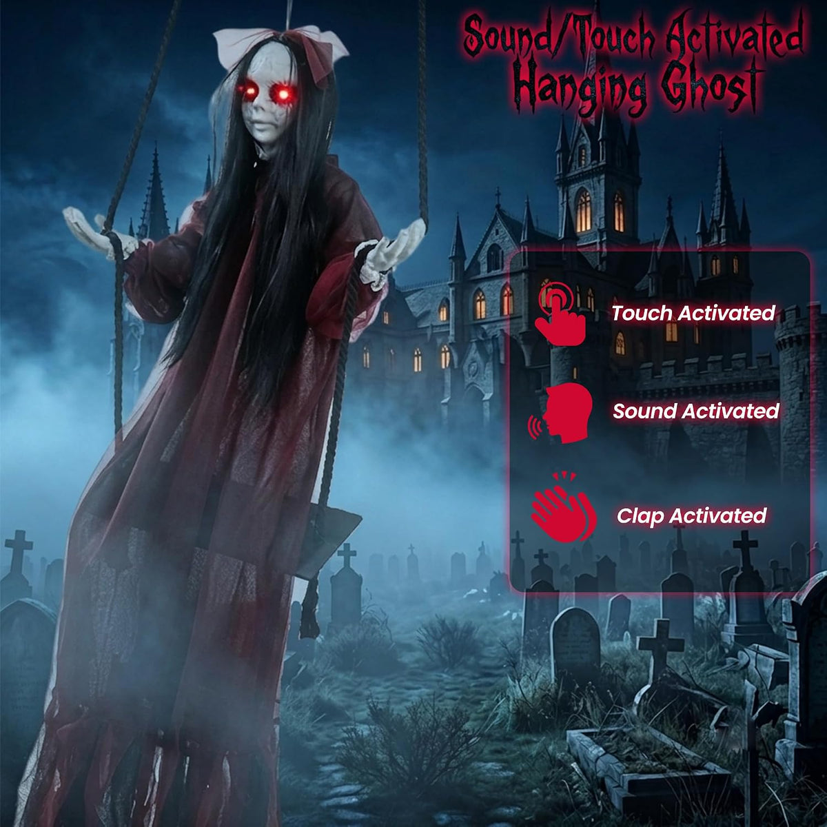 5FT Scary Halloween Hanging Ghost Girl, Haunted House and Yard Decor