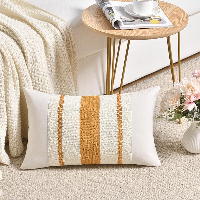 Fancy Homi Set of 2 Mustard Yellow Fall Lumbar Decorative Throw Pillow Cover - Image 2
