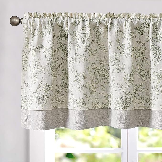 jinchan Linen Valance Curtain Farmhouse Floral Printed Small Window Curtain - Image 3
