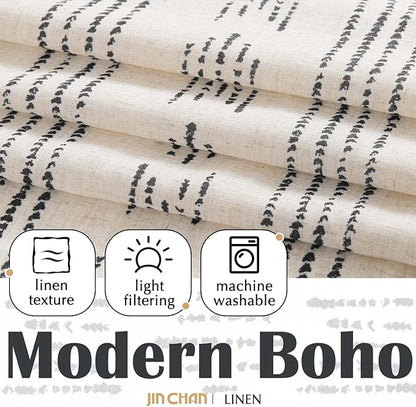 jinchan Boho Kitchen Curtains Linen Tier Curtains 36 Inches Bohemian Cafe Small - Image 5