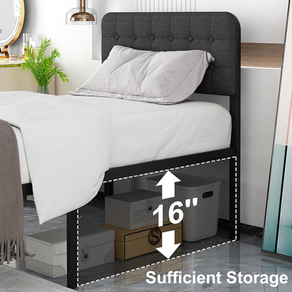 likelalaso 18 inch twin xl metal bed frame showing dimensions