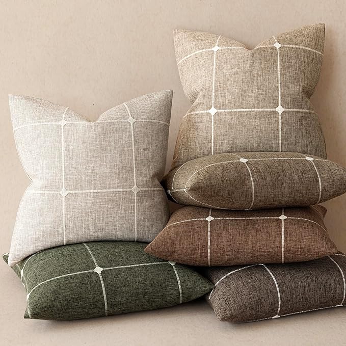 Foindtower Pack of 2 Decorative Faux Linen Jacquard Check Throw Pillow Covers - Image 6