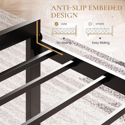 sha cerlin queen size metal bed frame and showing dimensions